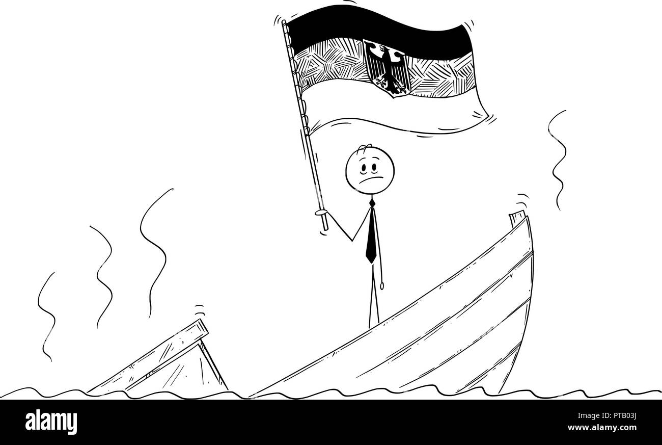 Cartoon di candidato in piedi premuto sulla barca di affondamento sventolare la bandiera della Repubblica federale di Germania Illustrazione Vettoriale