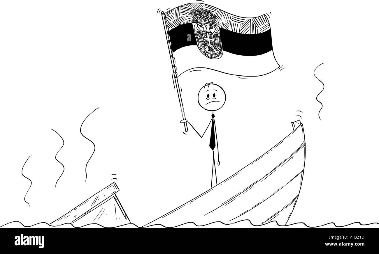 Cartoon di candidato in piedi premuto sulla barca di affondamento sventolare la bandiera della Repubblica di Serbia Illustrazione Vettoriale