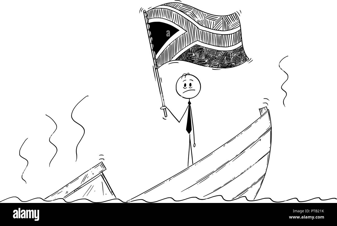 Cartoon di candidato in piedi premuto sulla barca di affondamento sventolare la bandiera della Repubblica del Sud Africa Illustrazione Vettoriale