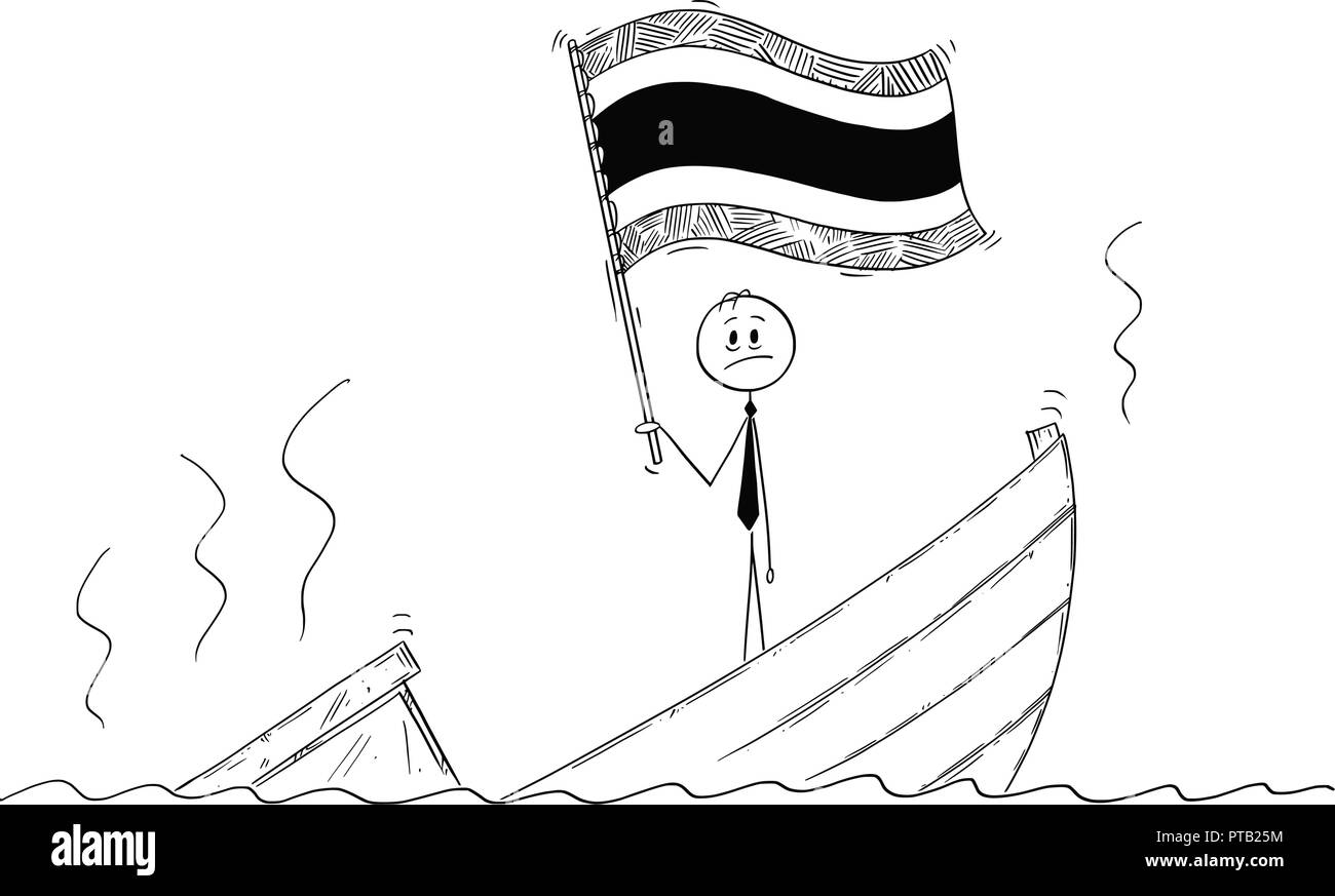 Cartoon di candidato in piedi premuto sulla barca di affondamento sventolare la bandiera del Regno di Thailandia Illustrazione Vettoriale