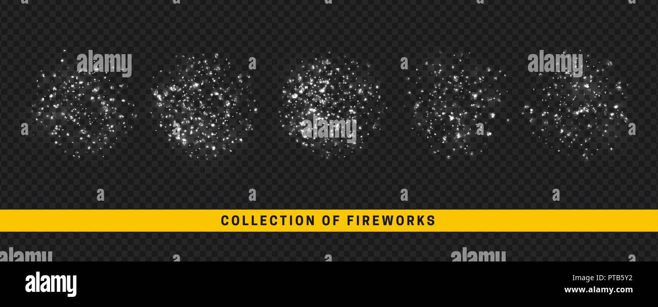 Effetto luce bianca. Fuochi d'artificio isolato su sfondo trasparente. Illustrazione Vettoriale