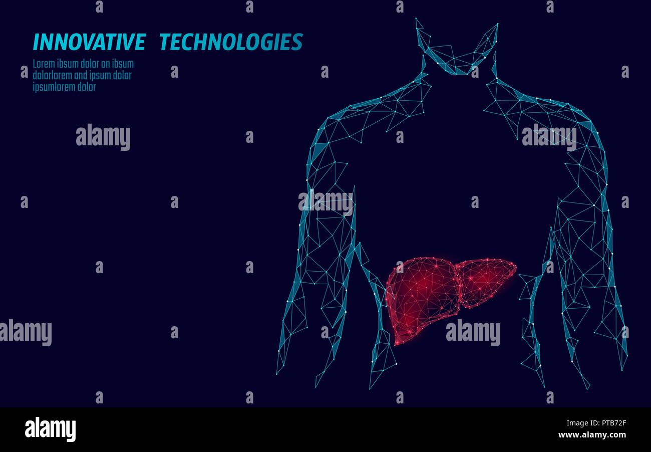 Fegato umano il trattamento di epatite medicina il concetto di business. La prevenzione delle malattie health care medical center medico diagnosi online bassa poli 3D Rendering poligonale della linea punto illustrazione vettoriale Illustrazione Vettoriale