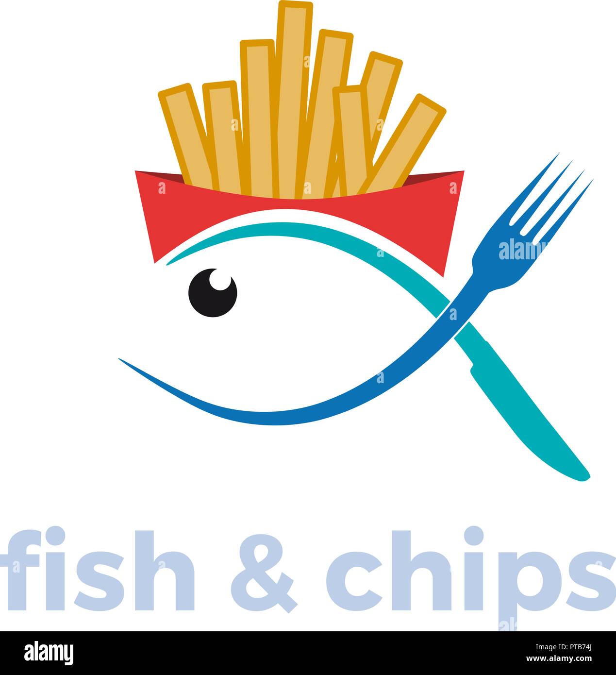 Segno del vettore ristorante di pesce, pesce e patatine fritte Illustrazione Vettoriale