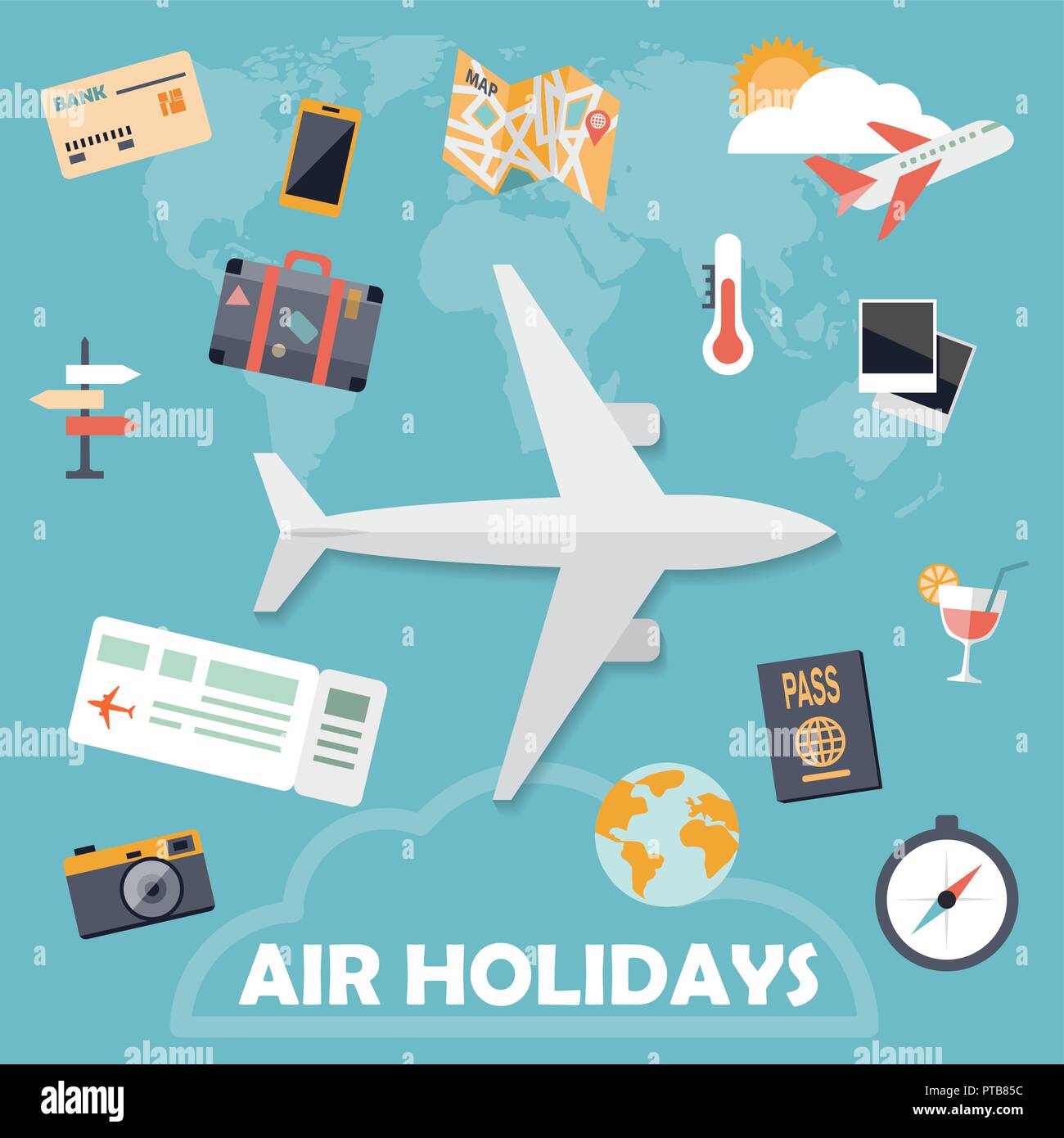 Design piatto icone, aria sfondo vacanze Illustrazione Vettoriale