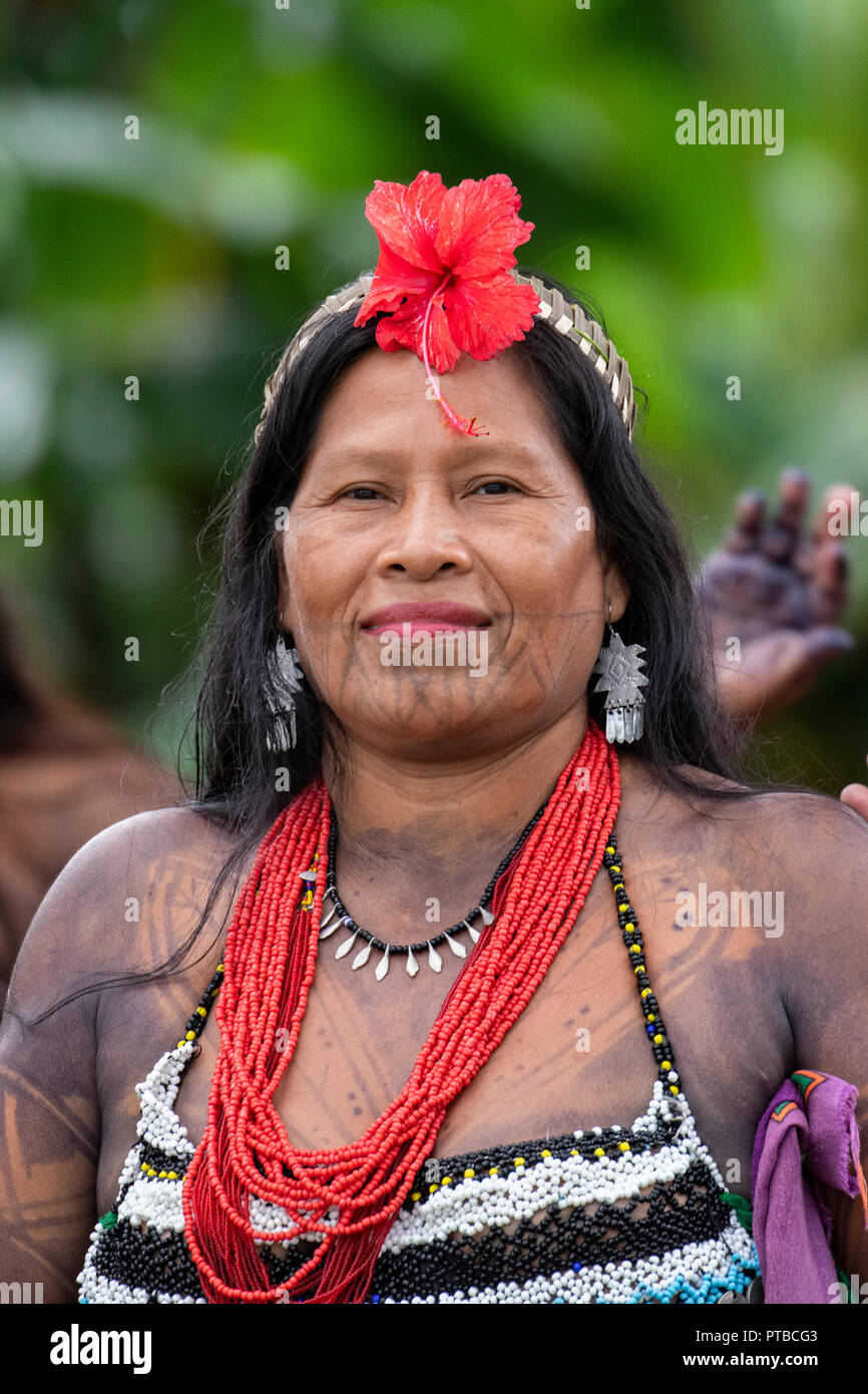 America centrale, Panama, Gatun Lago. Embera villaggio indiano. Foto Stock