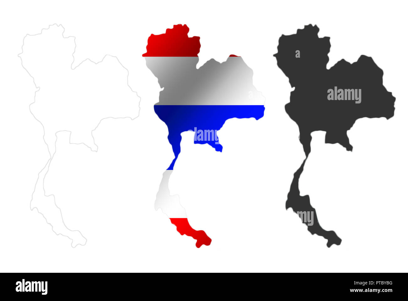 Tre style Mappa di bandiera della Thailandia su sfondo bianco Foto Stock