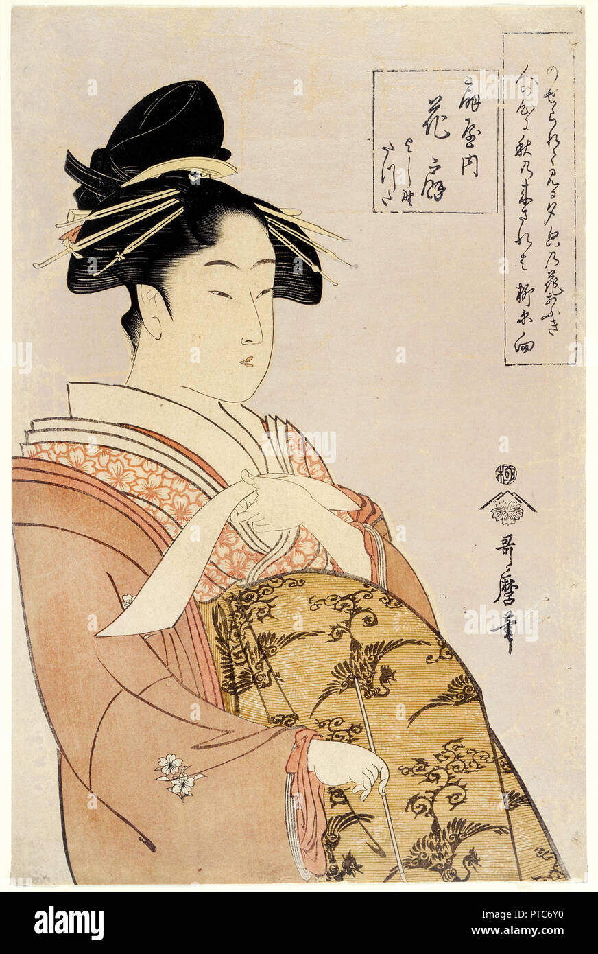 Kitagawa Utamaro, cortigiana Hanao-gi di O-giya House, circa 1793-1794, Color woodblock stampa, Minneapolis Institute of Arts, STATI UNITI D'AMERICA. Foto Stock