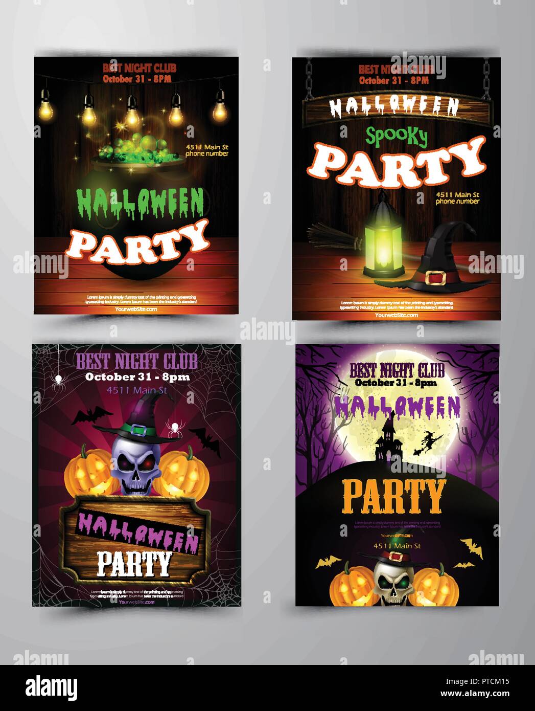 Festa di Halloween invito sulla parete in legno sfondo Illustrazione Vettoriale