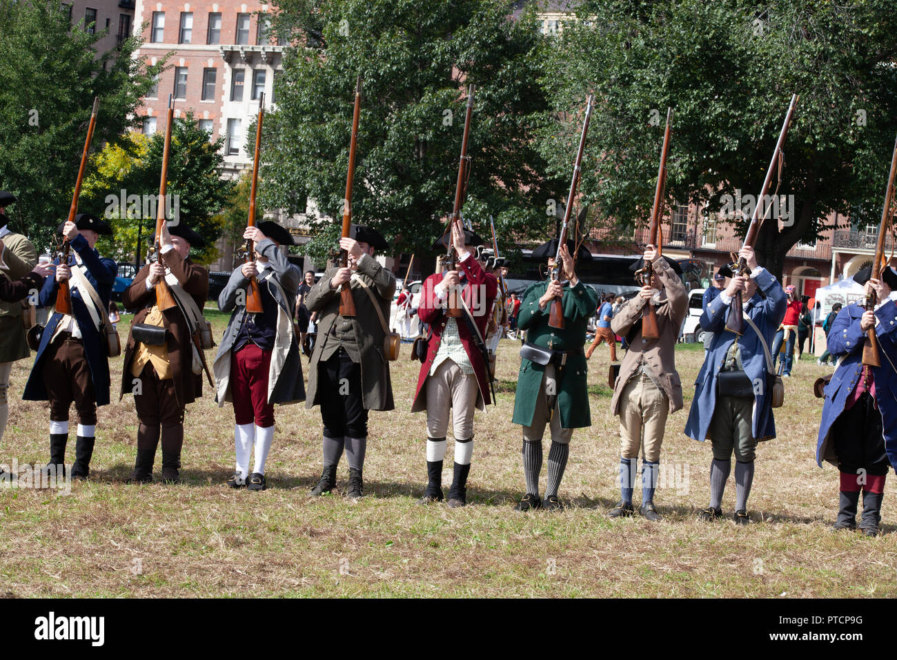 Rievocazione dell occupazione inglese di Boston Common in 1768 Foto Stock