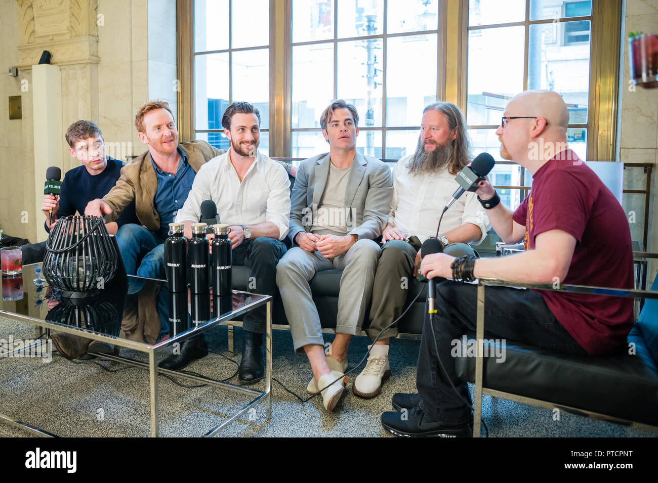2018 Toronto Film Festival 'Casa di Aurora ospita un'intervista con gli attori da 'fuorilegge King' dotate di: Billy Howle, Tony Curran, Aaron Taylor-Johnson, Chris Pine, David Mackenzie, Steve Weintraub dove: Toronto, Canada quando: 07 set 2018 Credit: Lu Chau/WENN.com Foto Stock