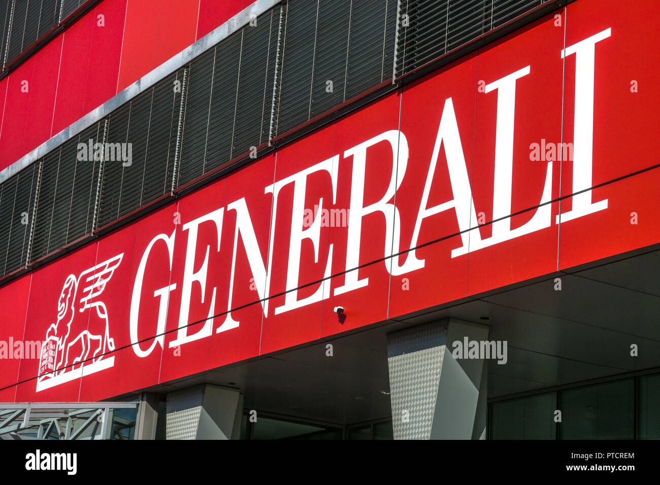 Logo generali, assicurazioni, Praga, Repubblica Ceca Foto Stock