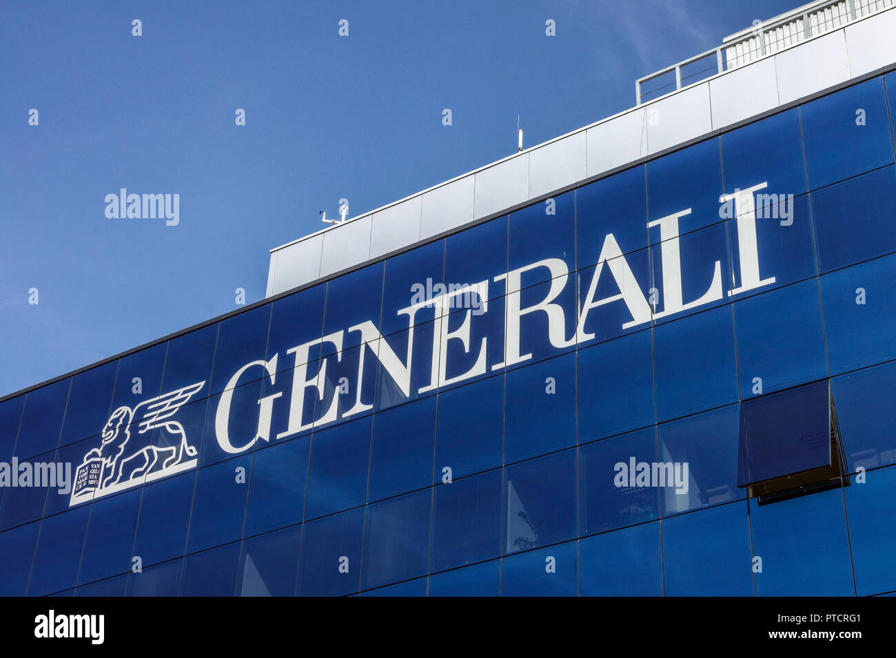 Logo generali, assicurazioni, Praga, Repubblica Ceca Foto Stock