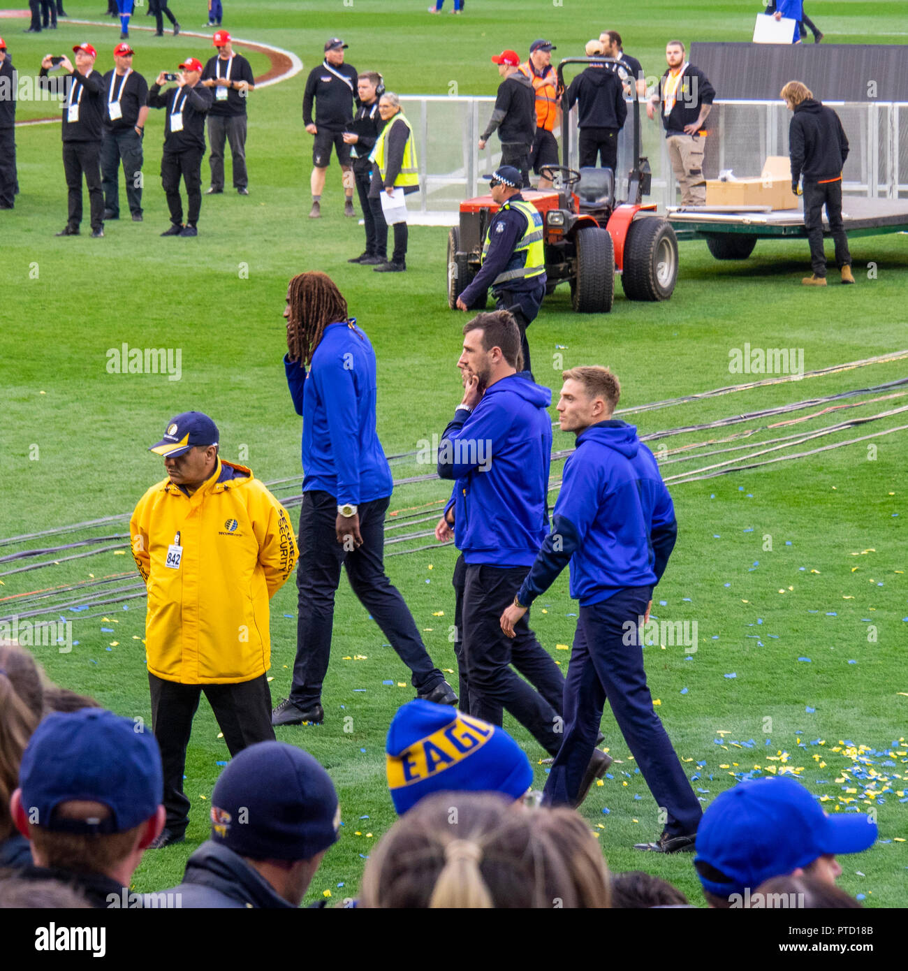 West Coast Eagles giocatori Natanui Nic Eric McKenzie e Brad Sheppard a 2018 AFL Grand Final di MCG Melbourne Victoria Australia. Foto Stock