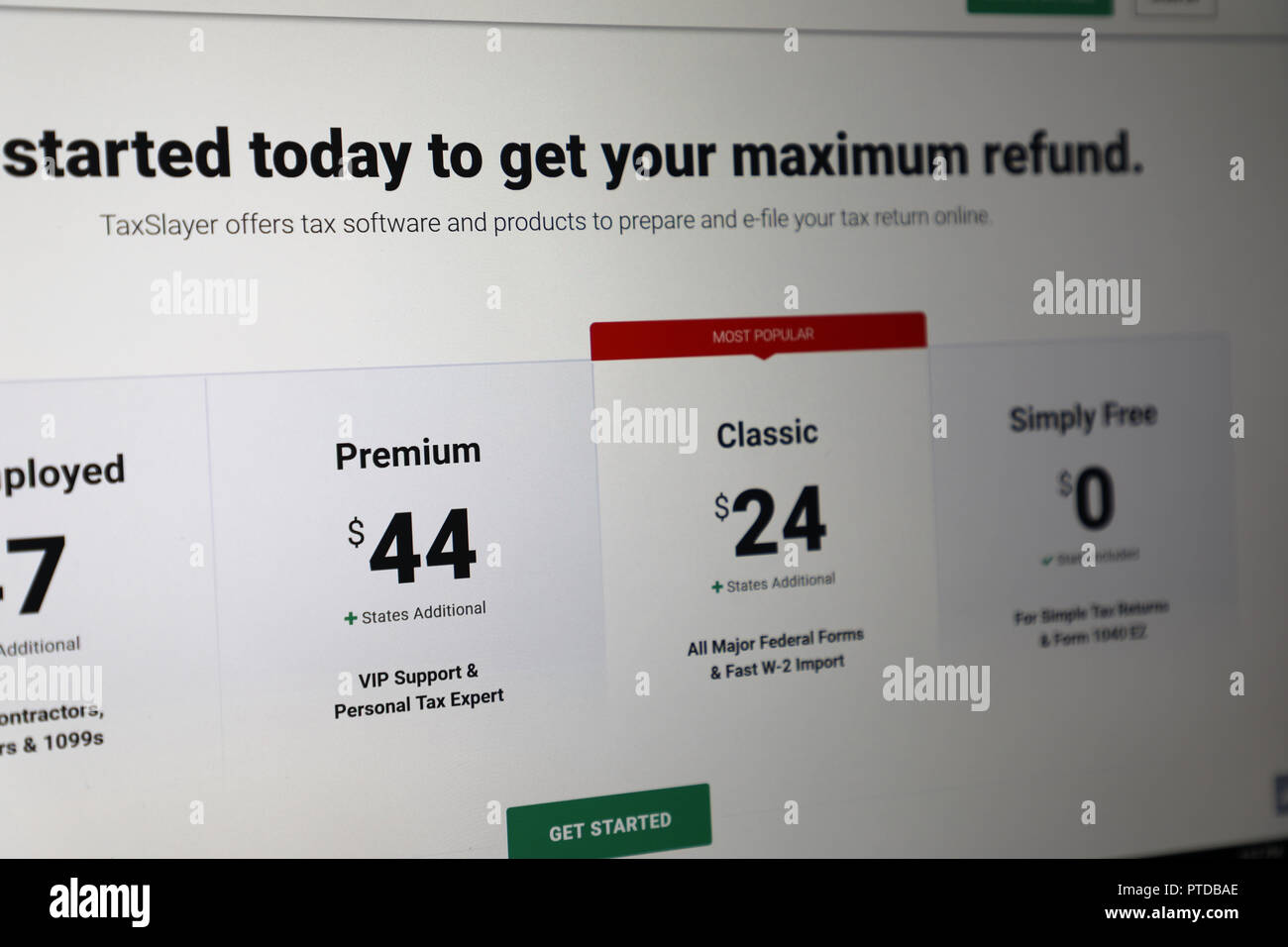 Imposta TaxSlayer Sito Web Screenshot imposta il file Foto Stock