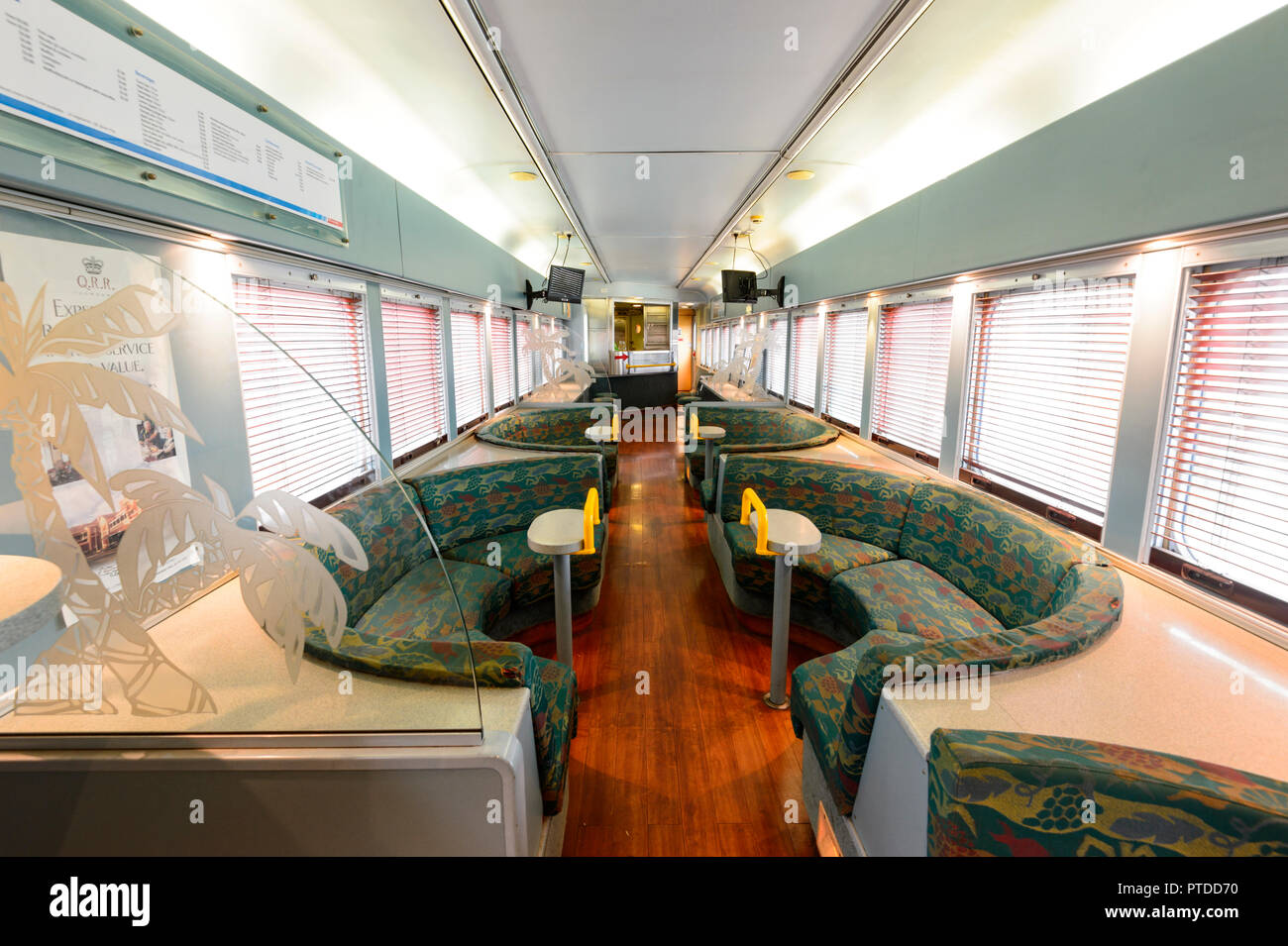 All'interno di un carrello del grande divario Scenic Railway treno turistico DownsSteam Railway & Museum, Drayton, Toowoomba, Sud del Queensland, QLD, Austral Foto Stock