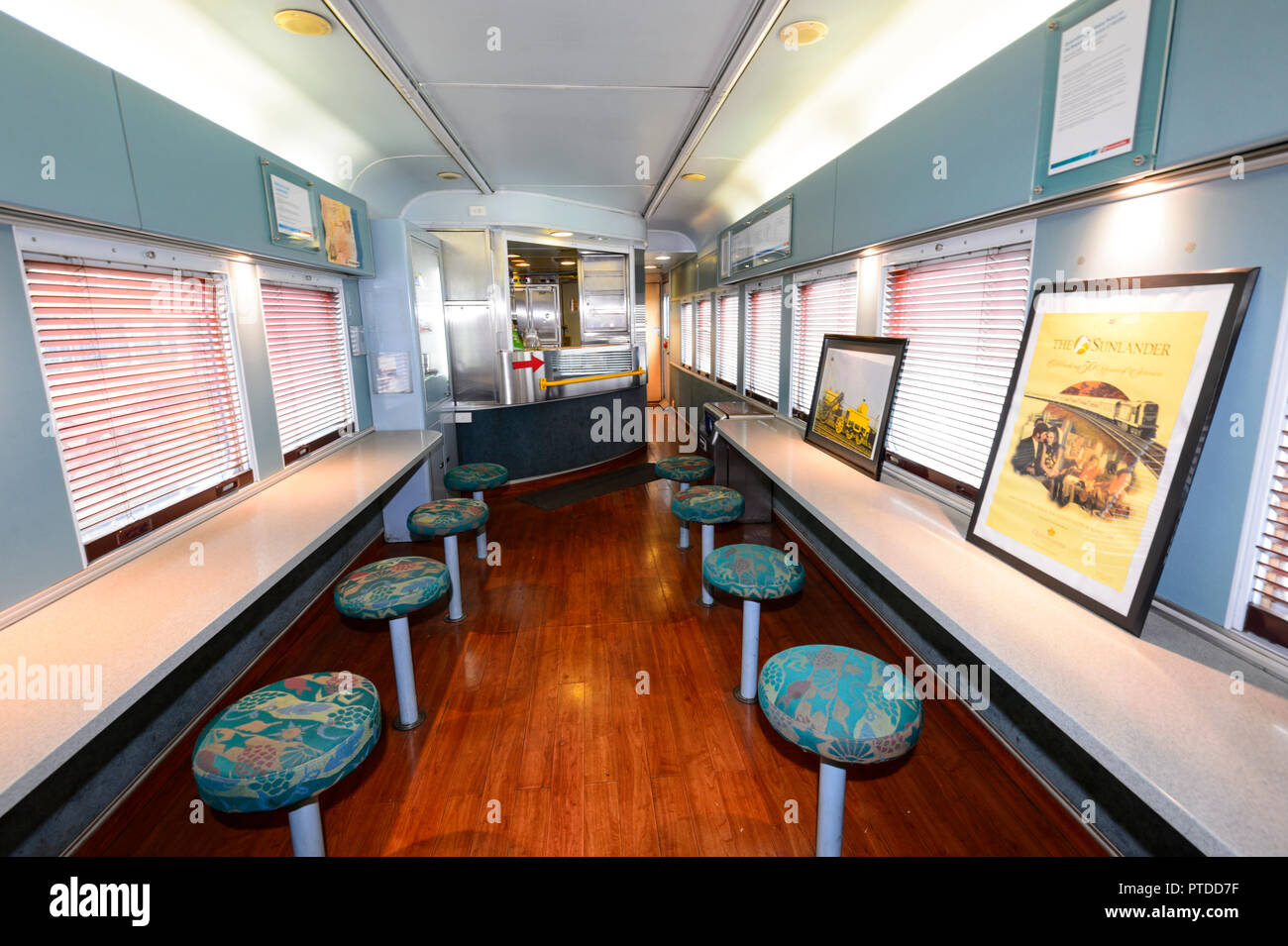 All'interno di un carrello del grande divario Scenic Railway treno turistico DownsSteam Railway & Museum, Drayton, Toowoomba, Sud del Queensland, QLD, Austral Foto Stock