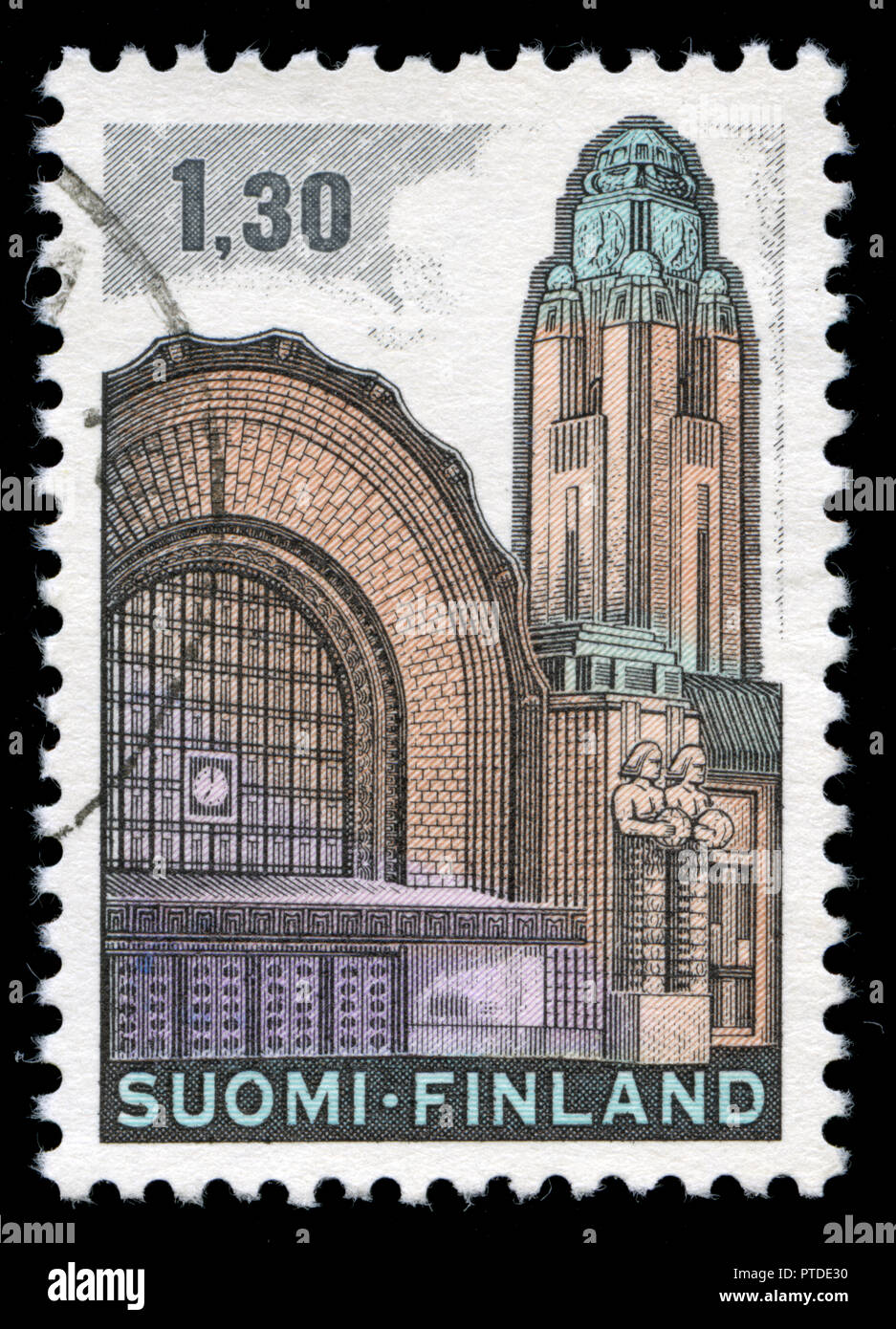 Con timbro postale timbro dalla Finlandia in Helsinki Railway Station serie rilasciato in 1980 Foto Stock