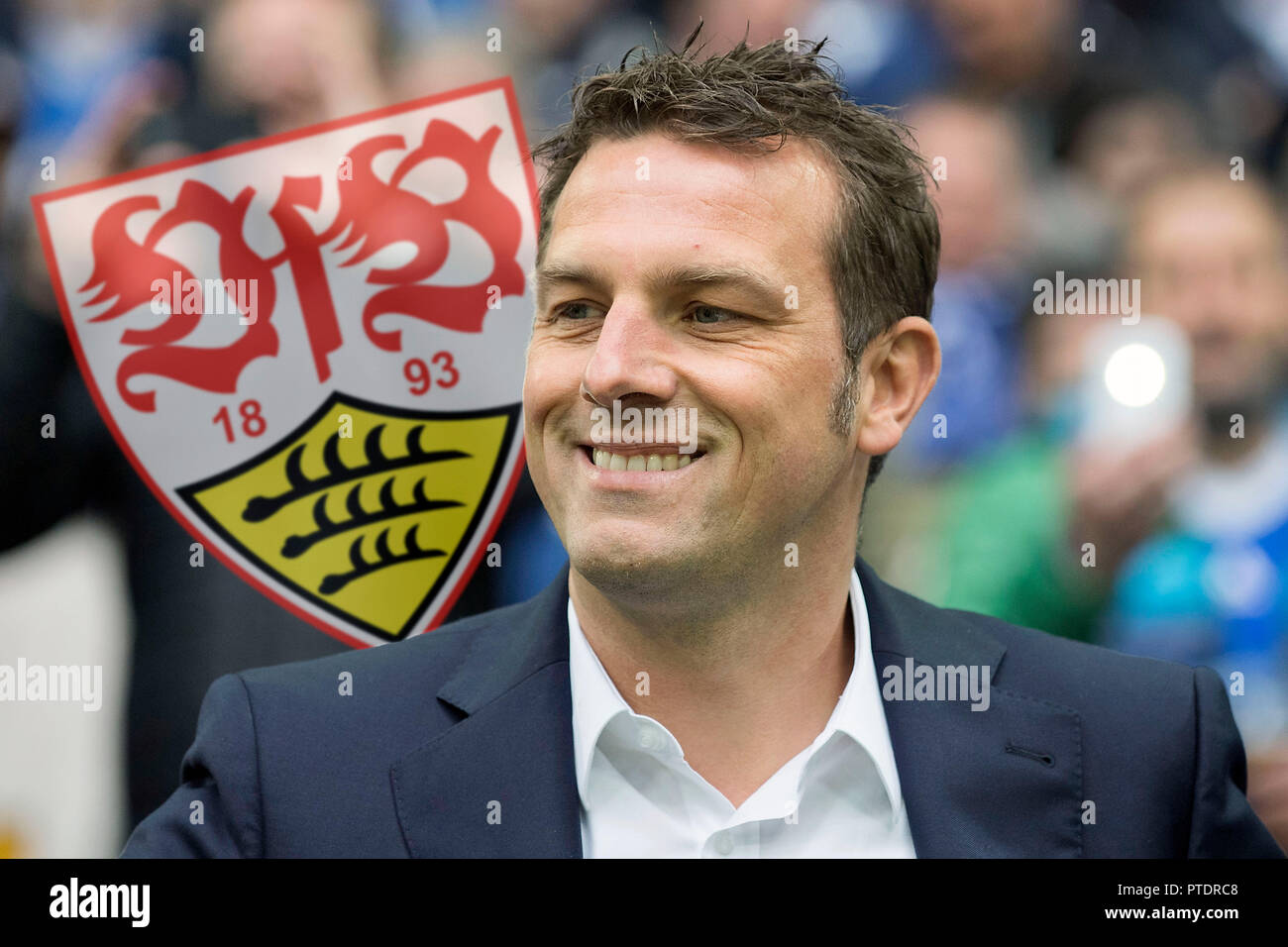 FOTOMONTAGE: successore di Korkut - Weinzierl apparentemente preferito come un allenatore di Stoccarda. Archivio fotografico; pulmann Markus WEINZIERL (GE). Soccer 1. Bundesliga, 30. Giornata, FC Schalke 04 (GE) - RB Leipzig (L) 1: 1, il 23/04/2017 a Gelsenkirchen/Germania. | Utilizzo di tutto il mondo Foto Stock