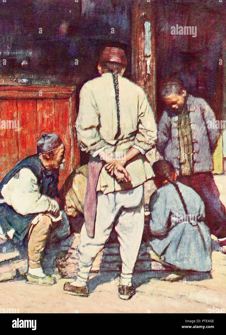 Una tranquilla partita di bozze in Cina, circa 1909 Foto Stock