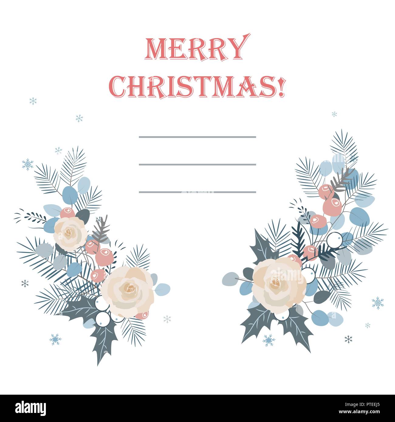 Telaio di Natale fatto di rami di abete, rose e bacche. Decorazione rustica elementi di telaio. Illustartion vettore Illustrazione Vettoriale