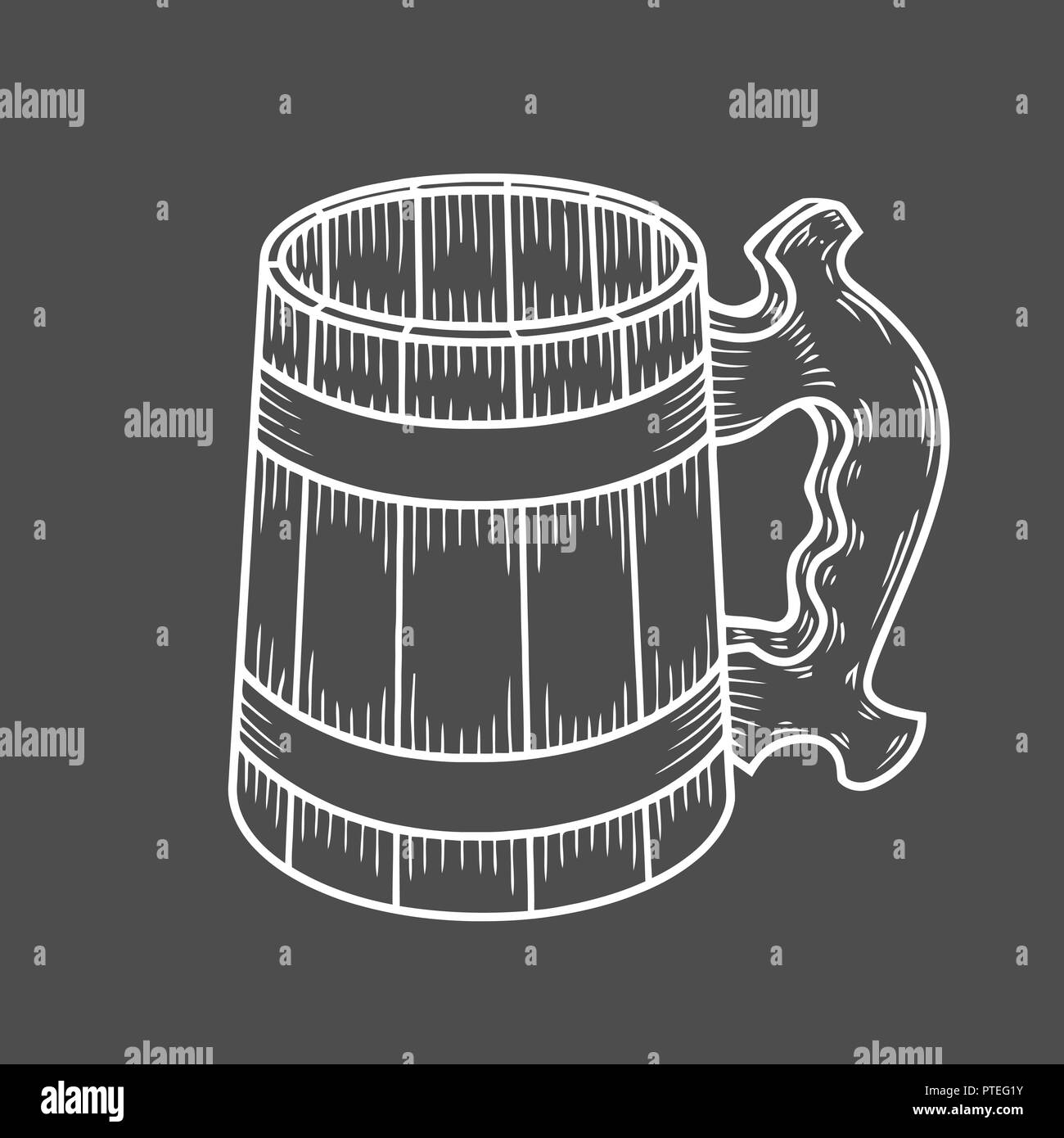 In stile retrò vuoto boccale di birra o di incisione su vetro. Birrificio locale. Vintage vettore illustrazione incisione per il web, poster, etichette, invito a oktoberfest Illustrazione Vettoriale