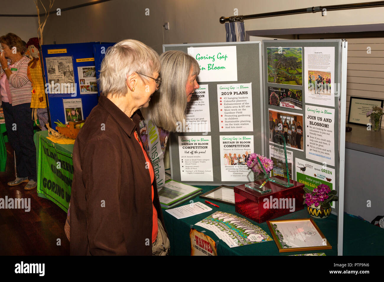 Inghilterra, Berkshire, Goring sul Tamigi, High Street, Village Hall di organizzazione comunitaria fair, Goring Gap in fiore in stallo Foto Stock