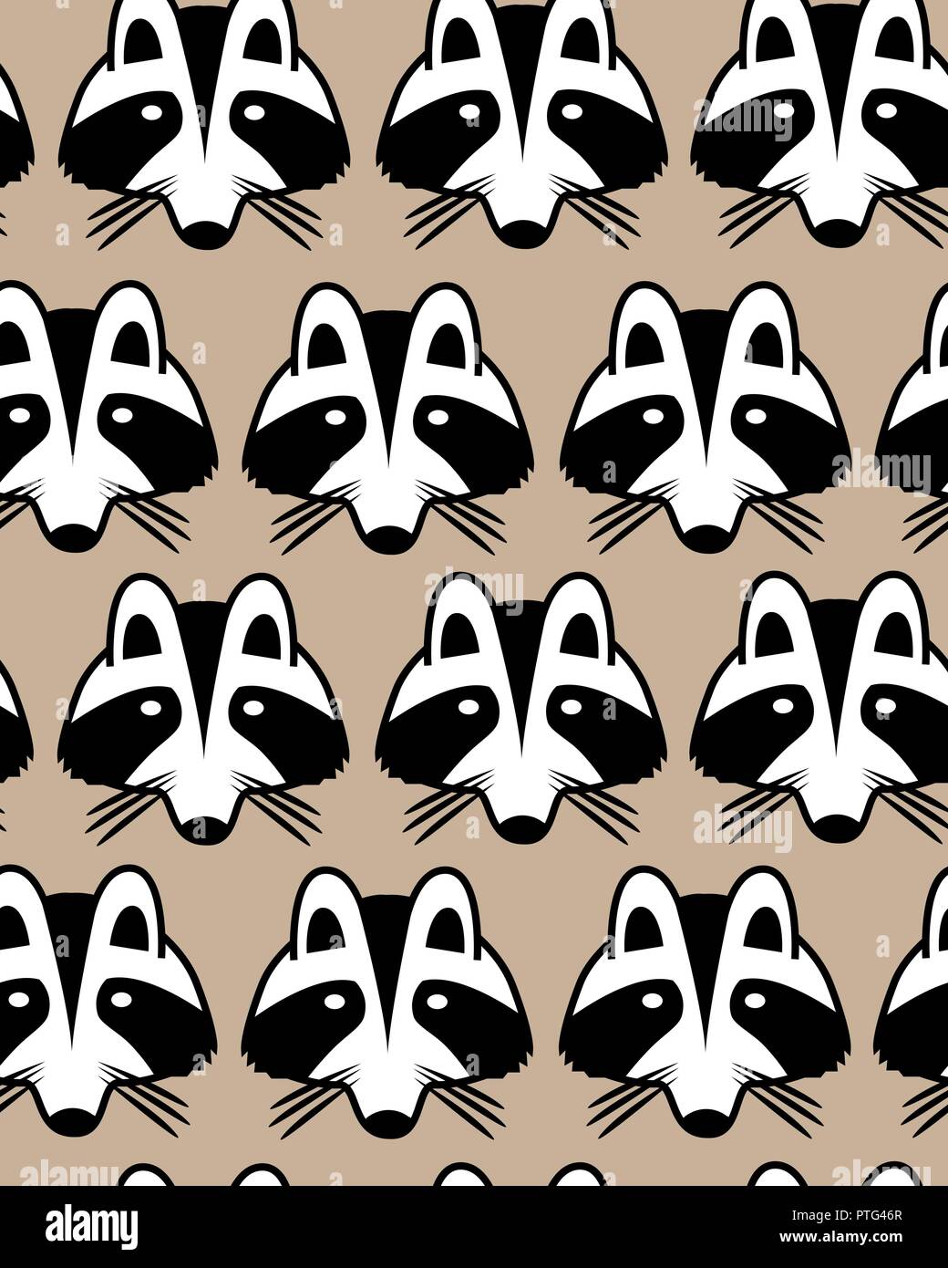 Seamless sfondo con raccoon museruola. Cartoon carino raccon facce dello sfondo. Illustrazione Vettoriale Illustrazione Vettoriale