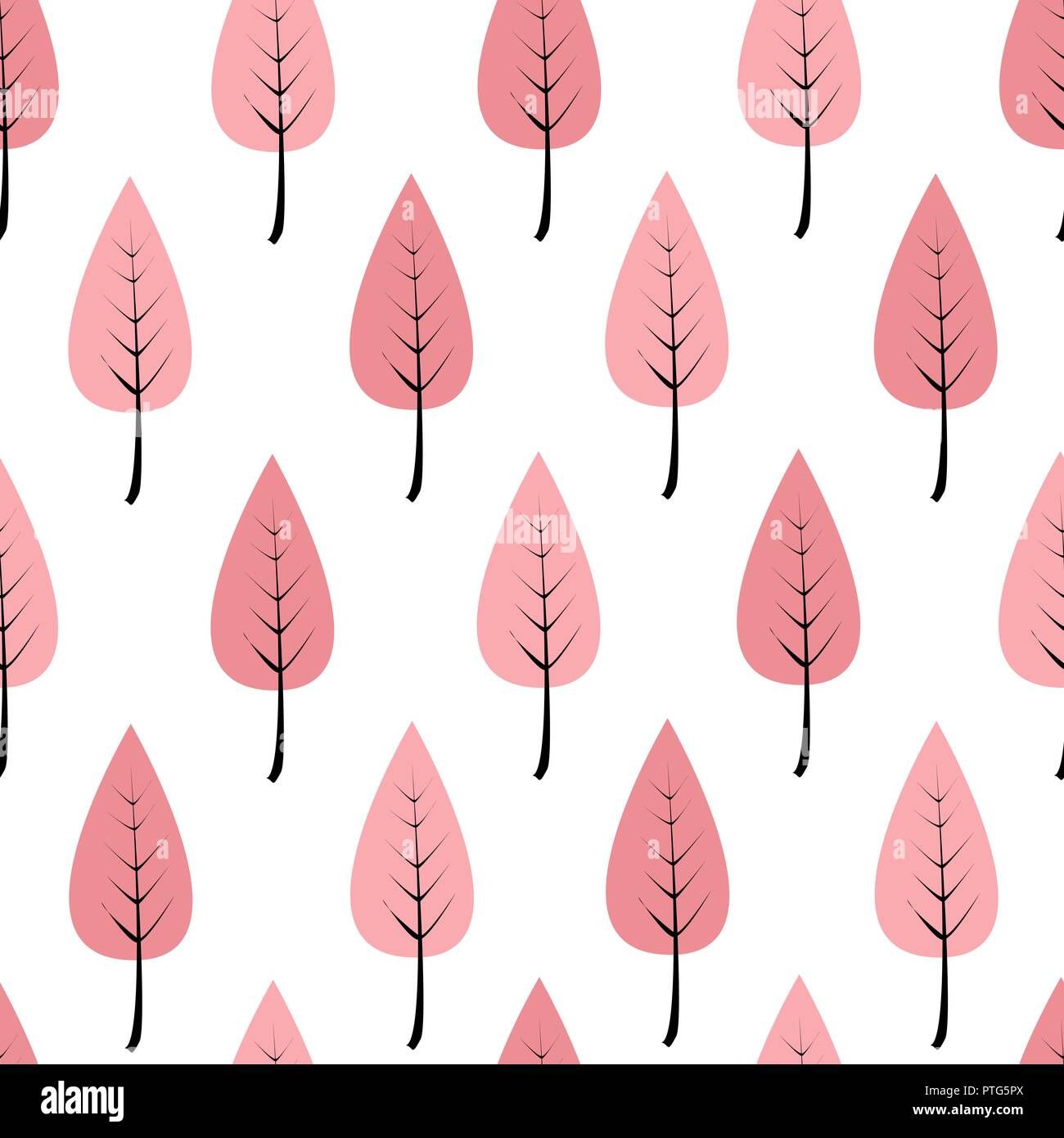 Cartoon Rosa alberi in una fila, seamless pattern. Doodle foresta o giardino su uno sfondo bianco. Moderno modello senza giunture per schede, sfondi e texti Illustrazione Vettoriale