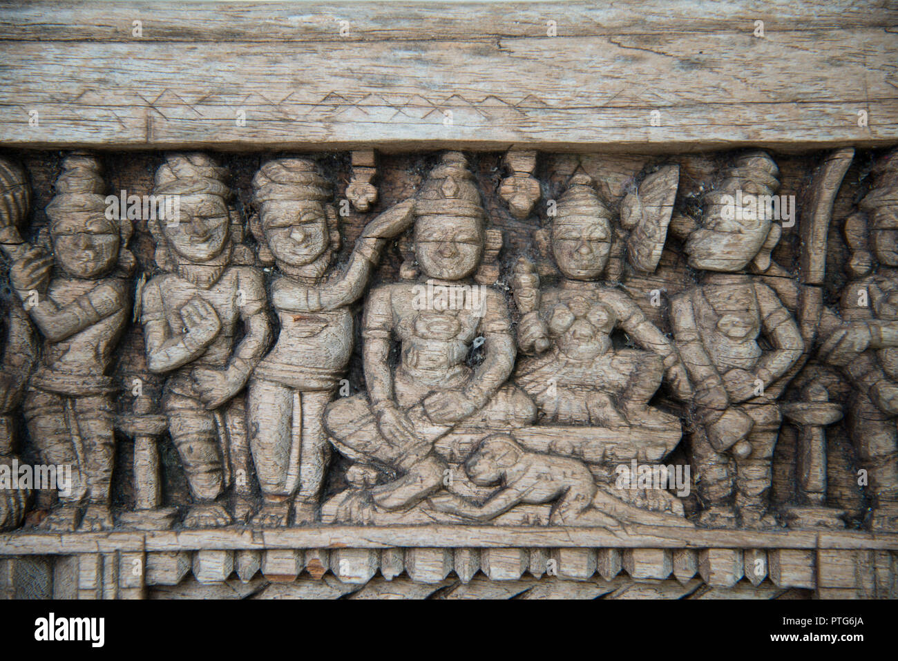 Antica porta indiano carving dettaglio Foto Stock