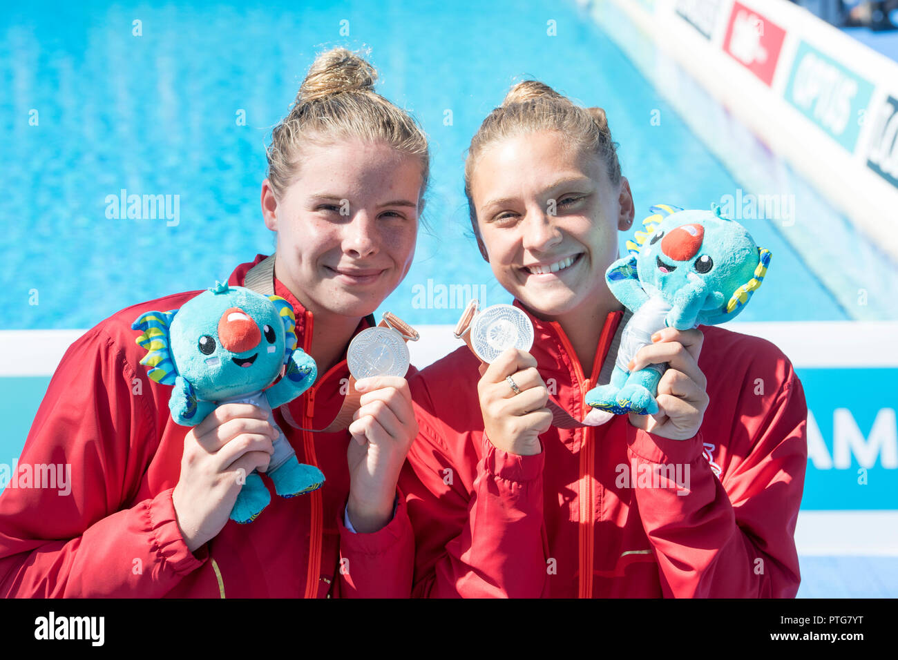 GC2018 ALICIA BLAGG (sinistra) e Katherine TORRANCE WIN ARGENTO OGGI IN SYNCRO 3m Springboard DIVING. Foto JEREMY SELWYN 11/04/2018 Foto Stock
