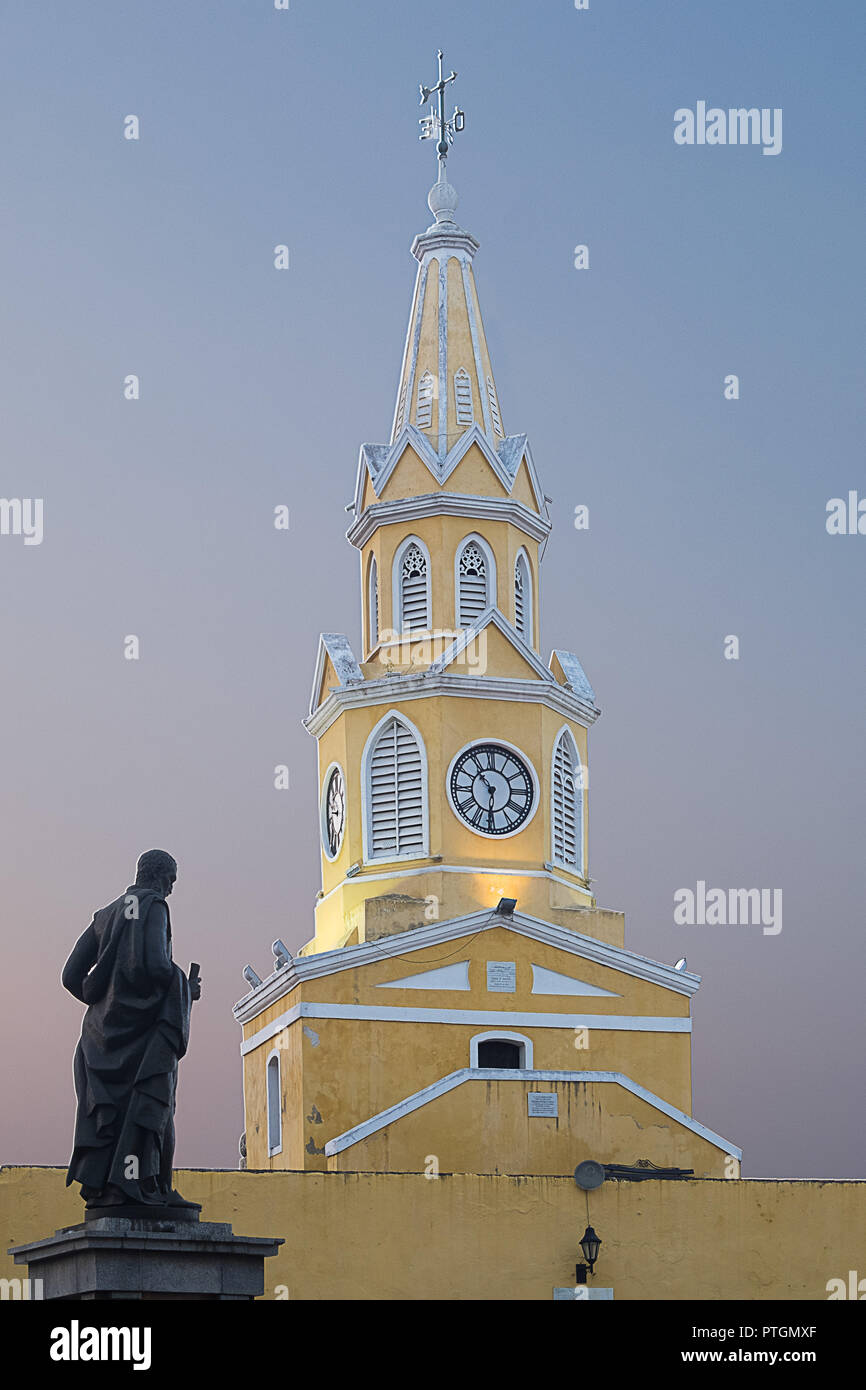 Torre dell Orologio Cartagena - Colombia durante il sunrise Foto Stock