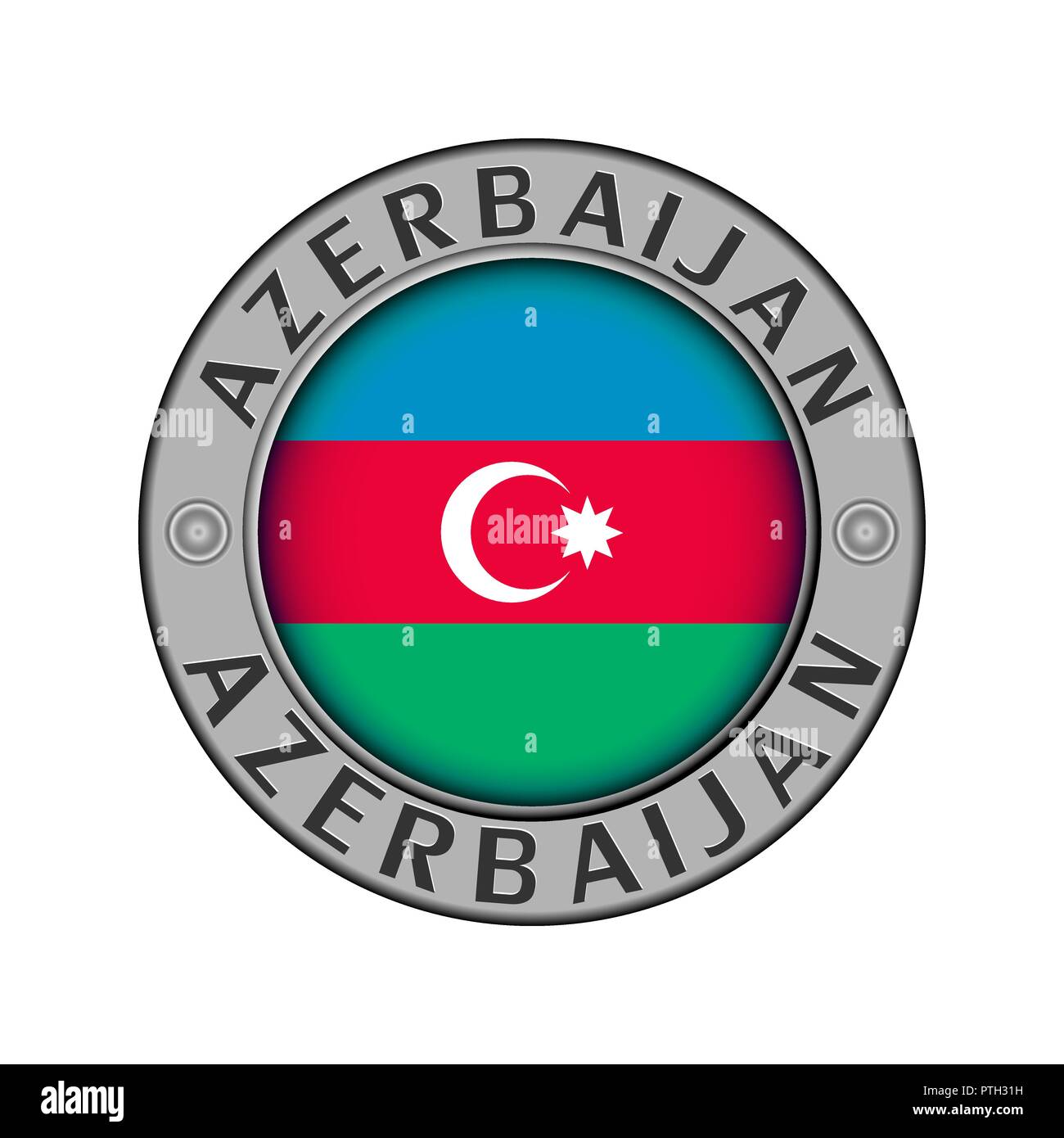 Rotondo di metallo medaglione con il nome del paese di Azerbaigian e una bandiera rotonda nel centro Illustrazione Vettoriale