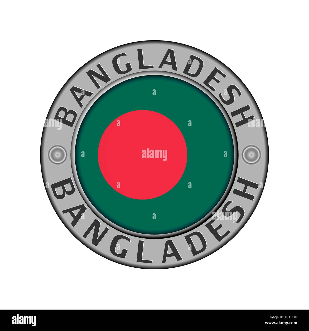 Rotondo di metallo medaglione con il nome del paese del Bangladesh e un indicatore rotondo nel centro Illustrazione Vettoriale