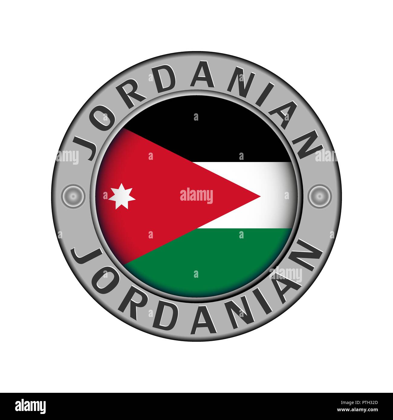 Rotondo di metallo medaglione con il nome del paese di Giordania e un indicatore rotondo nel centro Illustrazione Vettoriale