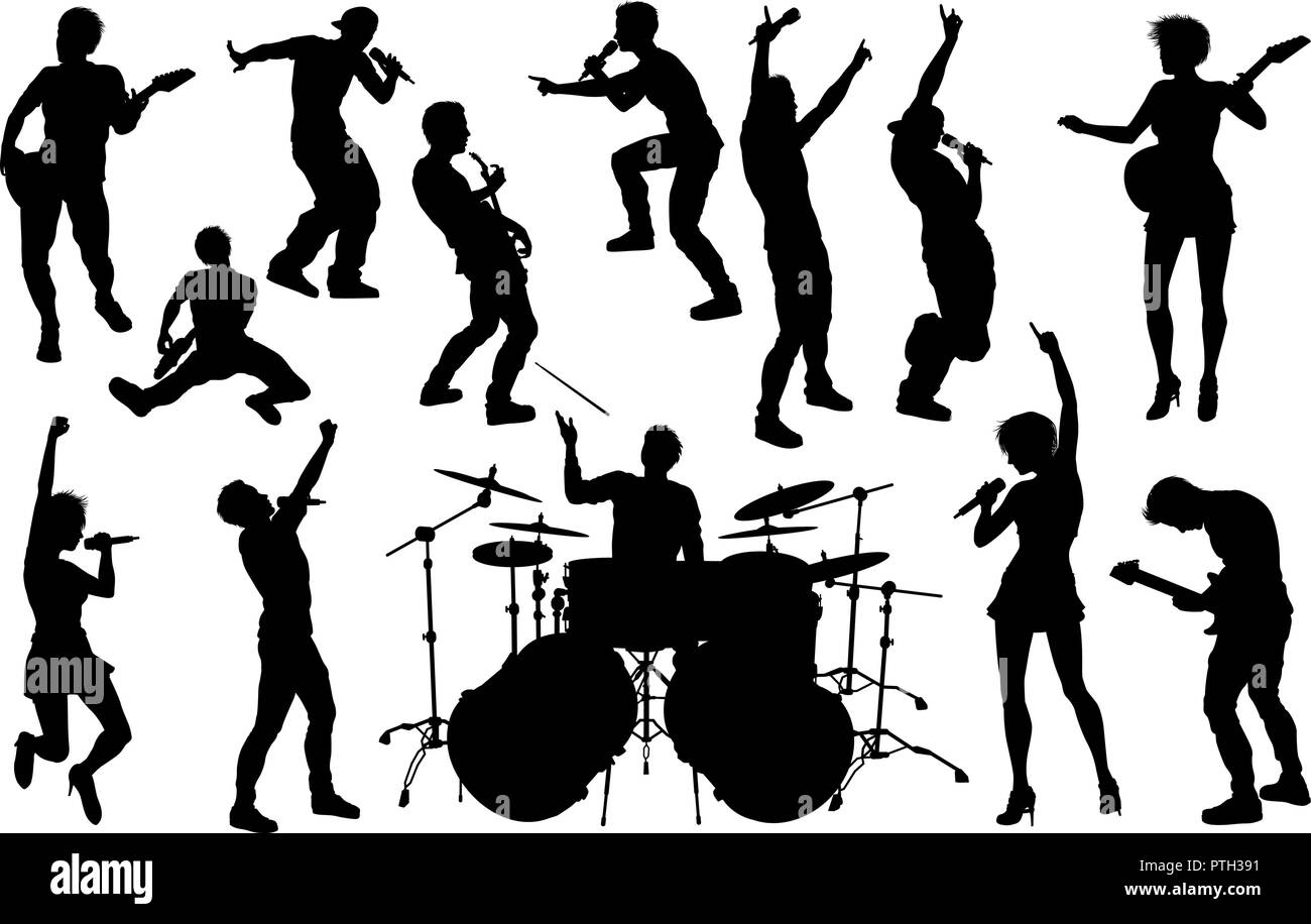 I musicisti Rock Pop Band sagome Illustrazione Vettoriale