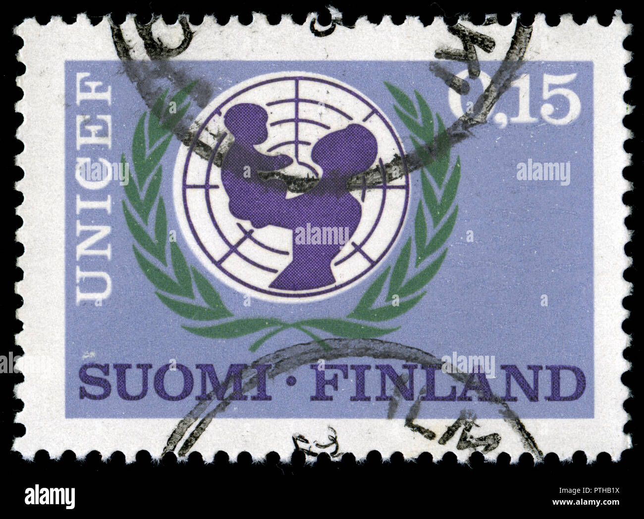 Con timbro postale timbro dalla Finlandia in 20 anni Bambino Aiuto da UNICEF serie emesse nel 1966 Foto Stock