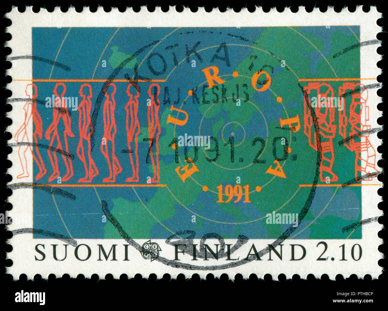 Con timbro postale timbro dalla Finlandia in Europa (C.E.P.T.) 1991 - Europa nello spazio serie emessi nel 1991 Foto Stock