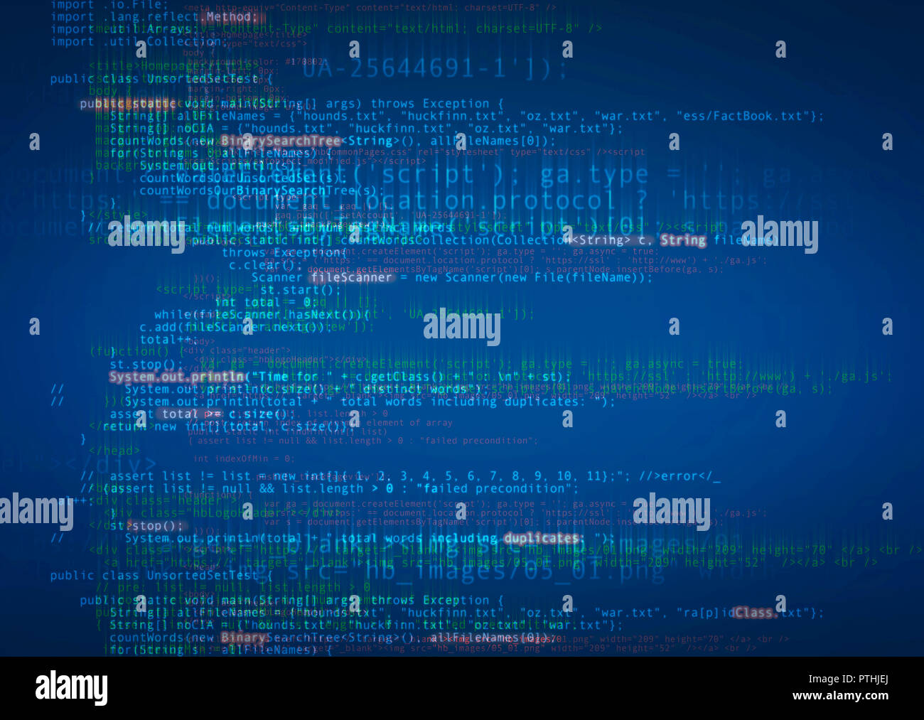 Il linguaggio dei computer sullo schermo Foto Stock