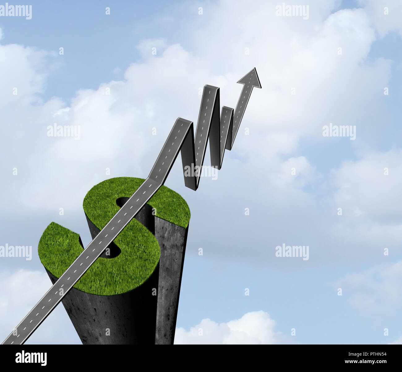 Il successo di Denaro e finanze concetto come una ricchezza idea di crescita e risparmi economici luogo come 3D'illustrazione. Foto Stock