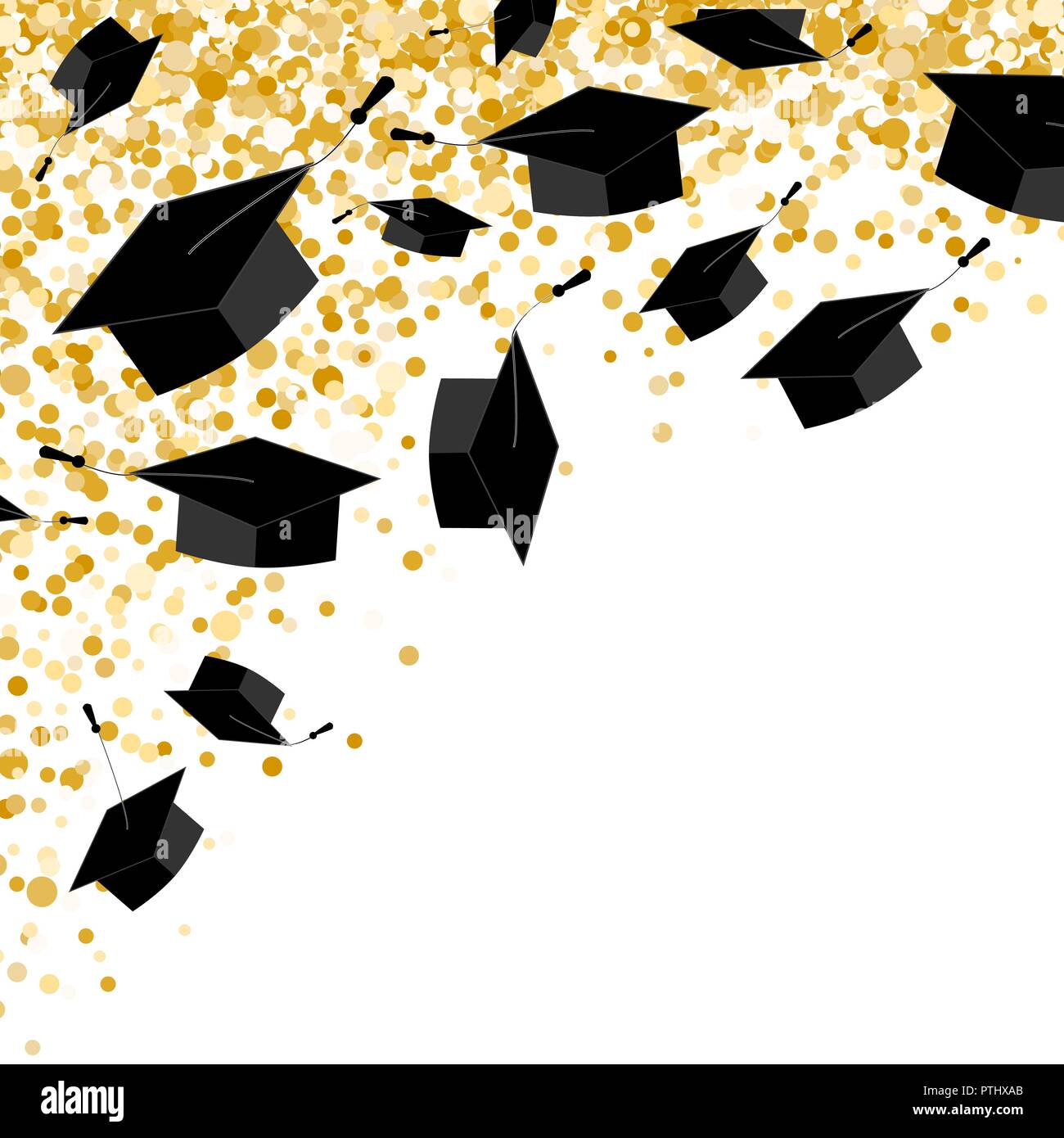 Tappi di laureati sulla gold coriandoli sfondo. Bordo ad angolo. Cerimonia  di laurea banner o scheda. Illustrazione Vettoriale Immagine e Vettoriale -  Alamy
