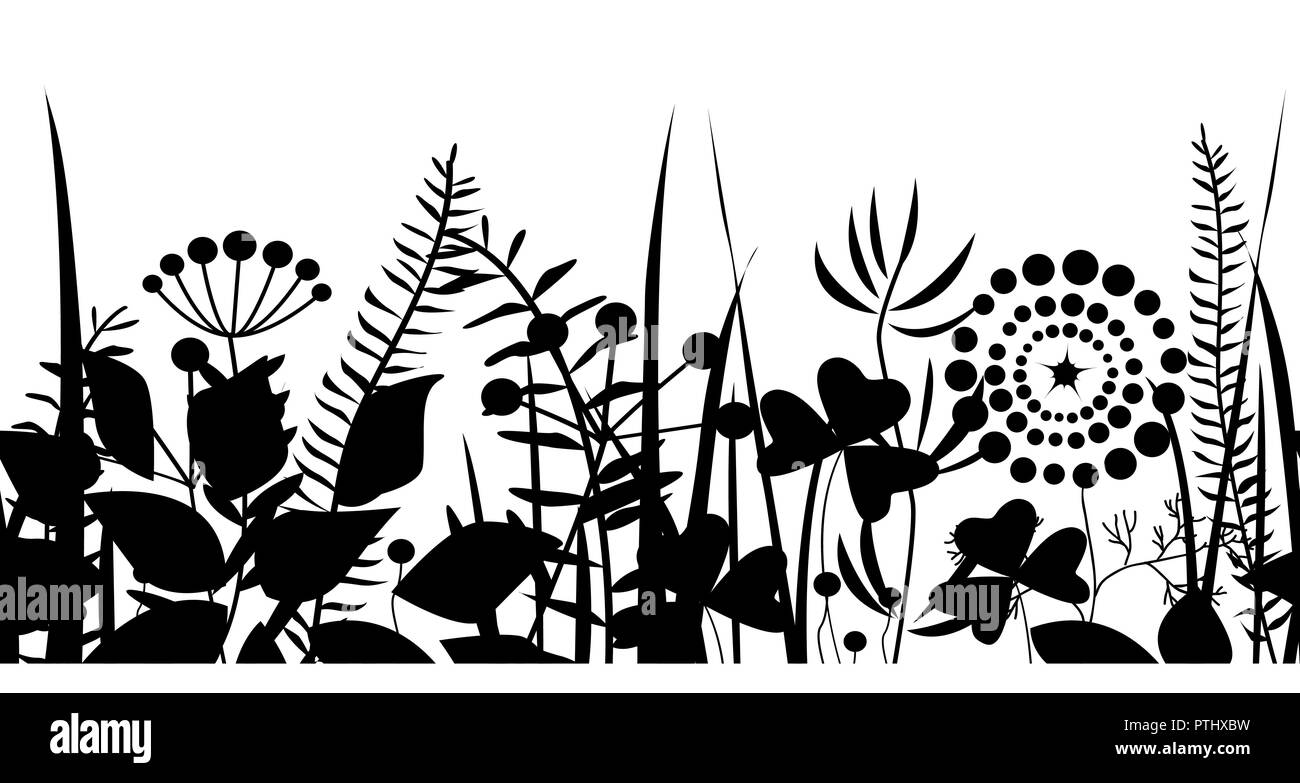 La molla black grass silhouette perfetta dello sfondo. Modello di vettore di eco, il design della natura Illustrazione Vettoriale