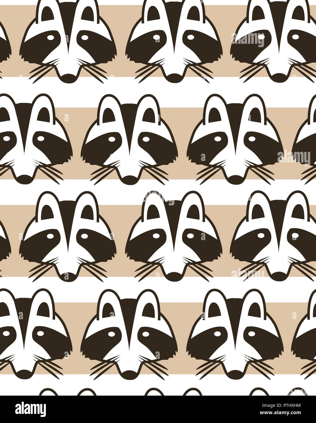 Seamless striped background con raccoon museruola. Cartoon carino raccon facce dello sfondo. Illustrazione Vettoriale Illustrazione Vettoriale
