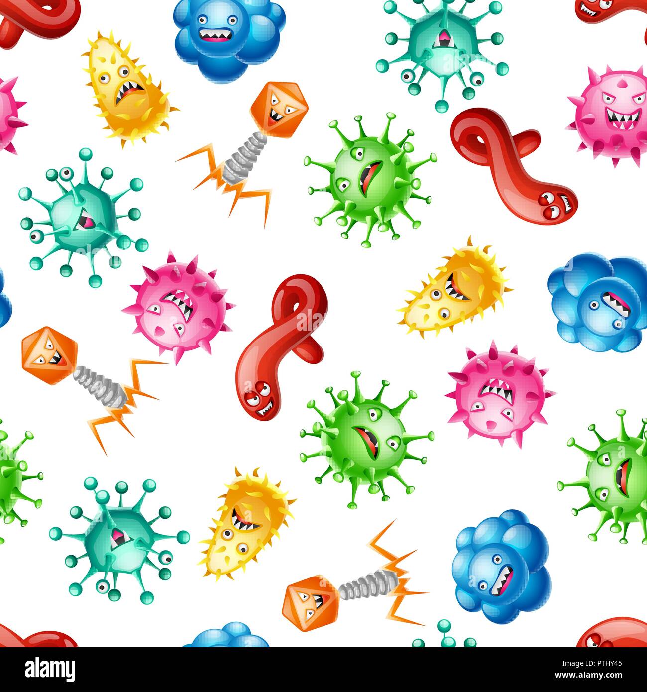 Modello senza cuciture con poco adirato contro i virus. Illustrazione Vettoriale