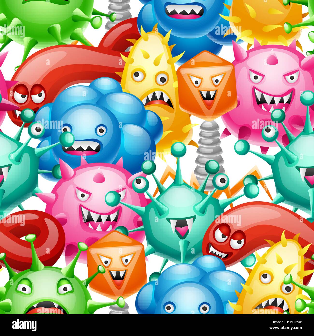 Modello senza cuciture con poco adirato contro i virus. Illustrazione Vettoriale