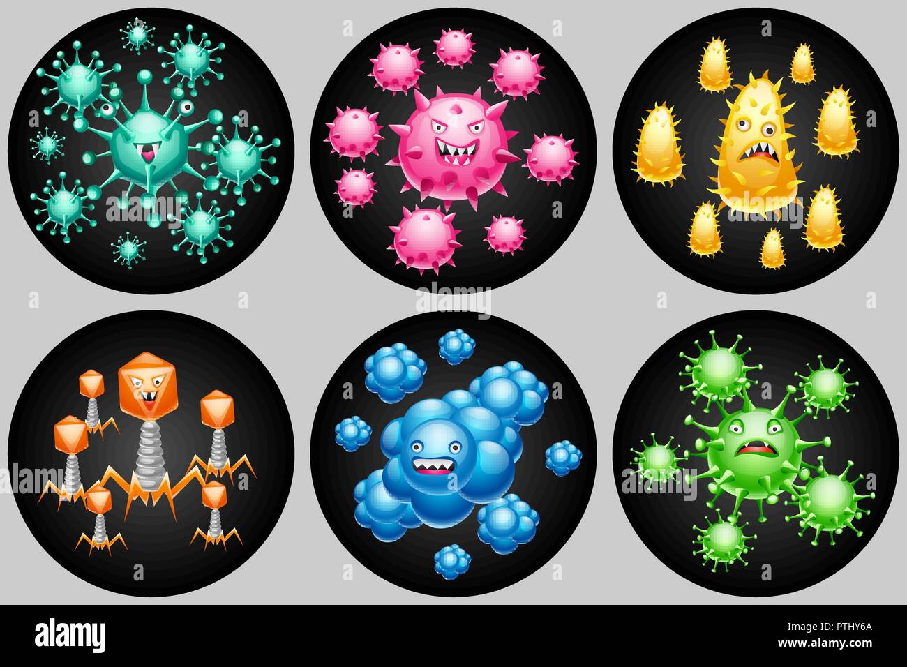 Sfondo con poco adirato contro i virus. Illustrazione Vettoriale