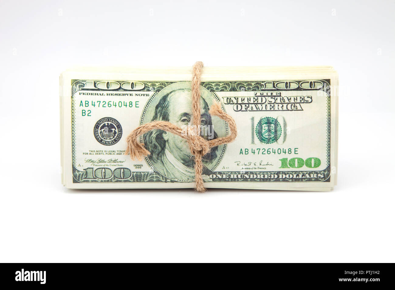 Hundred Dollar Bills legato con una corda Foto Stock