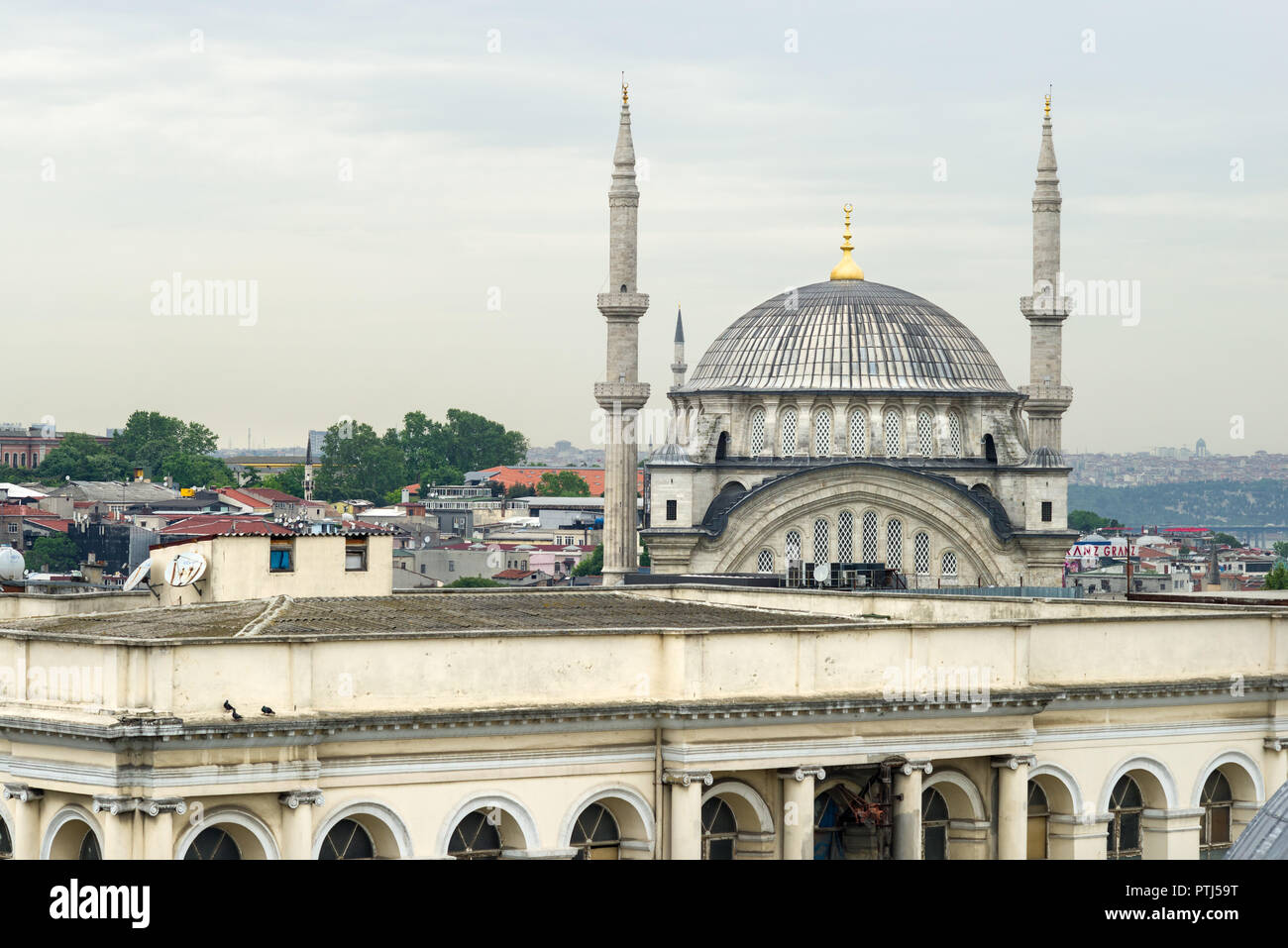 Il tetto del sultano II. Mahmut tomba con la moschea Nuruosmaniye in background, Istanbul, Turchia Foto Stock