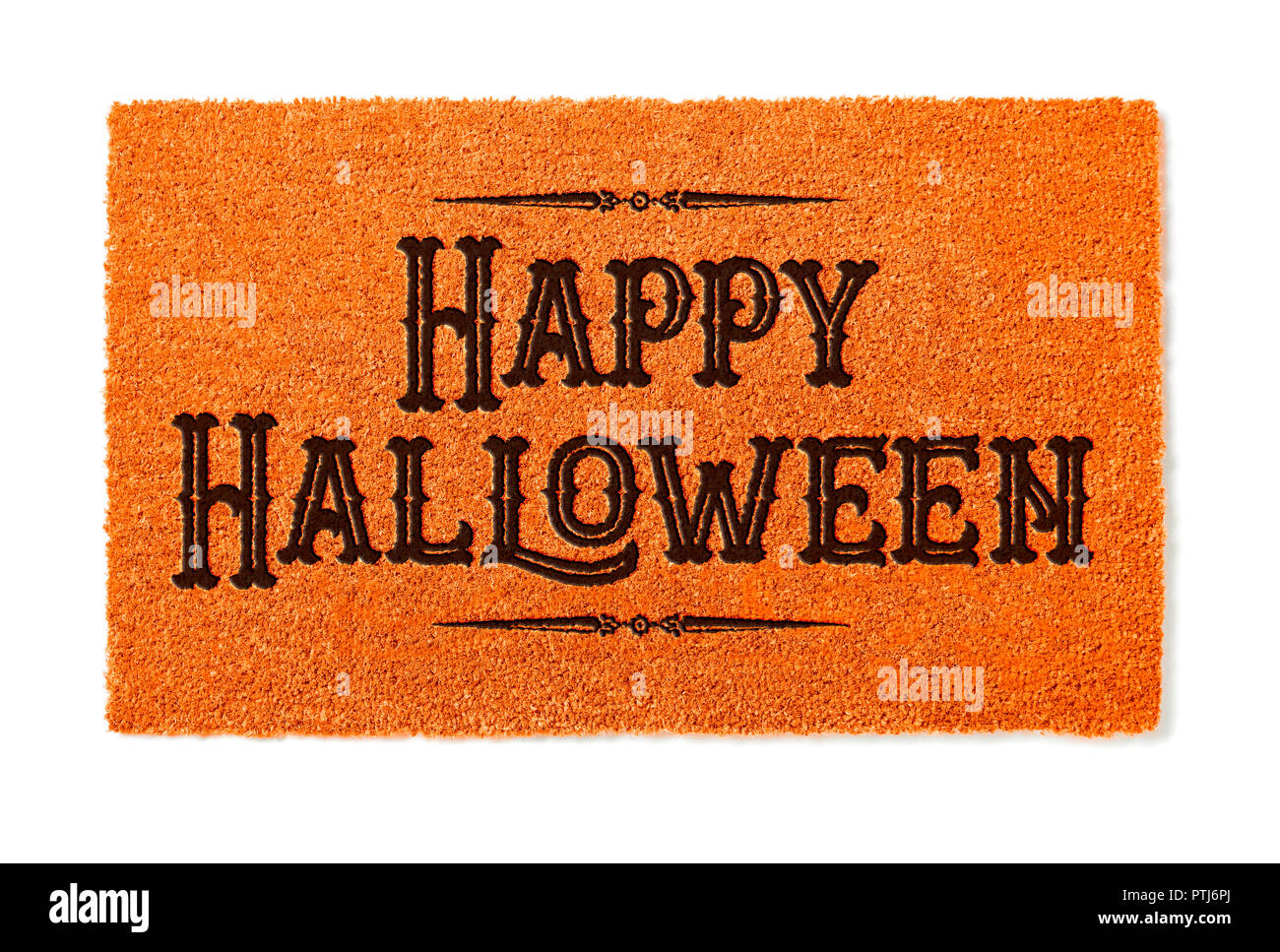 Happy Halloween Orange tappeto di benvenuto isolati su sfondo bianco. Foto Stock