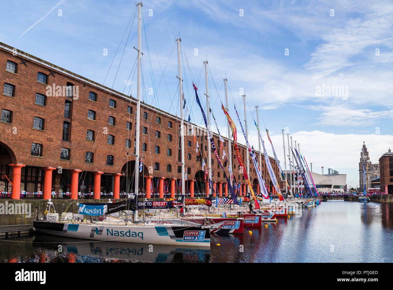 Clipper barche schierate in Liverpool. Foto Stock