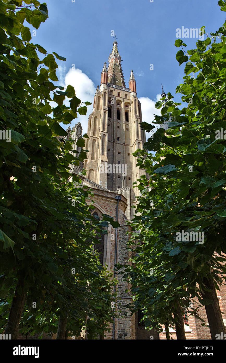 Secondo più alto edificio in mattoni al mondo - con fogliame in primo piano Foto Stock